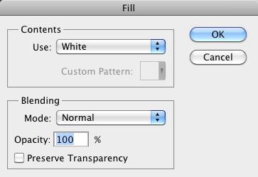 The Fill Dialog Box with White color and Normal Blend Mode selected